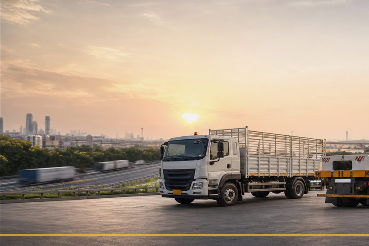 Truck moving on an industrial highway