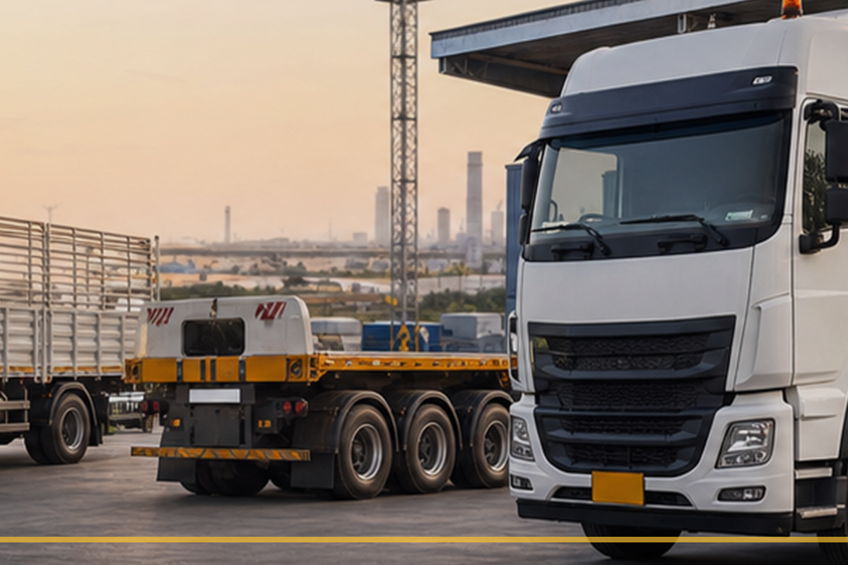 Heavy transport trailer equipment staged for movement